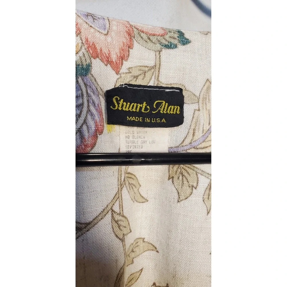Stuart‎ Alan Women's Flax Blend Open Mid Length Jacket Floral Sz 16
